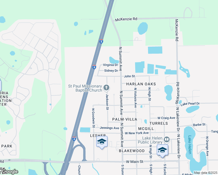 map of restaurants, bars, coffee shops, grocery stores, and more near 621 Jackson Street in Lake Helen