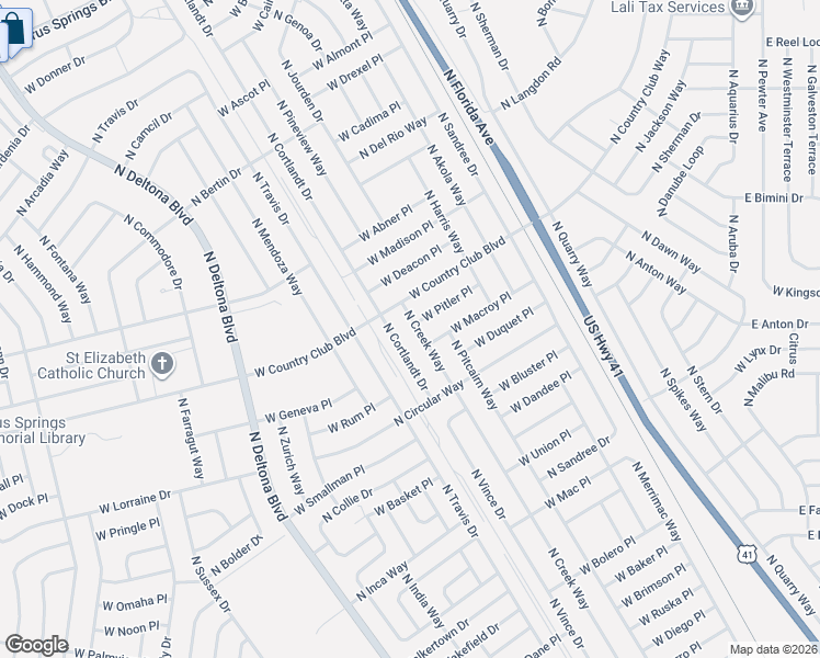 map of restaurants, bars, coffee shops, grocery stores, and more near 808-898 West Country Club Boulevard in Citrus Springs