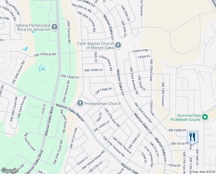 map of restaurants, bars, coffee shops, grocery stores, and more near 2229 Southwest 156th Loop in Ocala