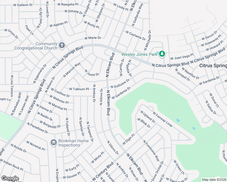 map of restaurants, bars, coffee shops, grocery stores, and more near 9195 North Golfview Drive in Citrus Springs