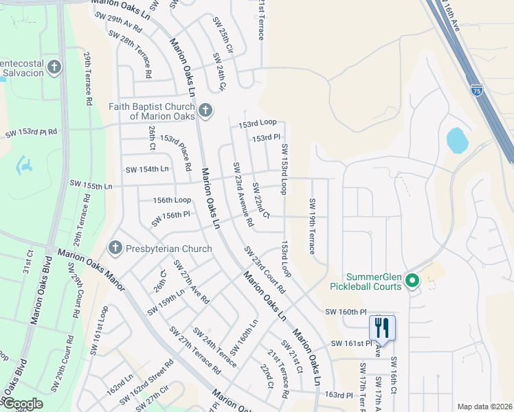 map of restaurants, bars, coffee shops, grocery stores, and more near 15592 Southwest 22nd Court Road in Ocala