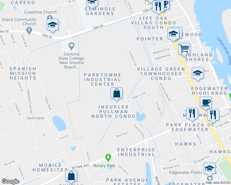 map of restaurants, bars, coffee shops, grocery stores, and more near 1 Parktowne Boulevard in Edgewater