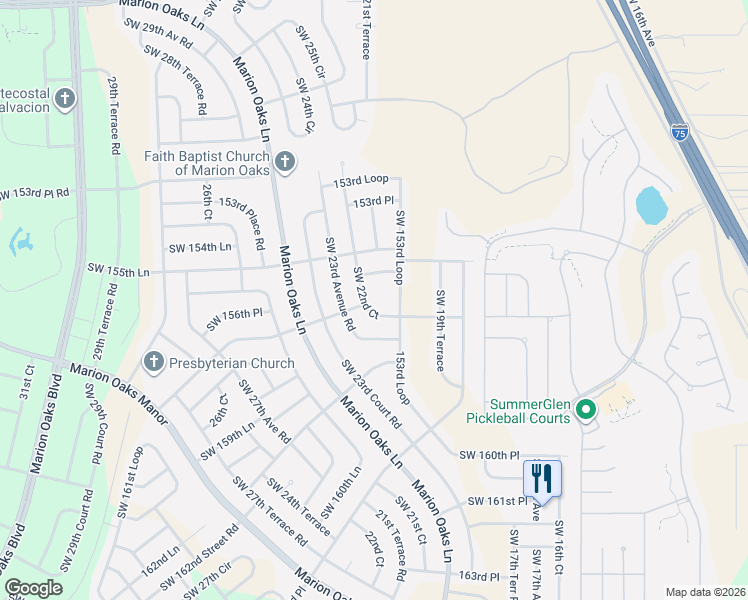 map of restaurants, bars, coffee shops, grocery stores, and more near 2150 Southwest 156th Street in Ocala