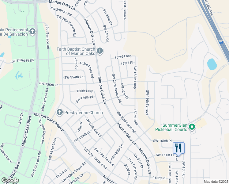 map of restaurants, bars, coffee shops, grocery stores, and more near 15626 Southwest 23rd Avenue Road in Ocala
