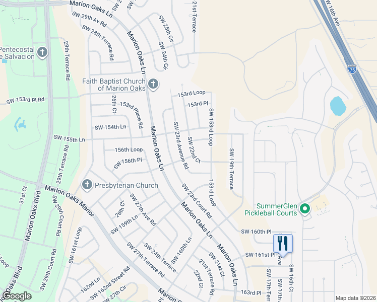 map of restaurants, bars, coffee shops, grocery stores, and more near 15592 Southwest 22nd Court Road in Ocala