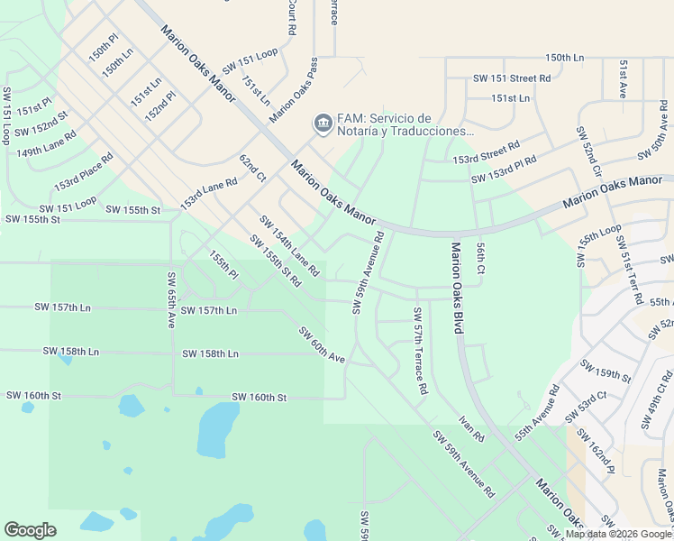 map of restaurants, bars, coffee shops, grocery stores, and more near 5930 Southwest 154th Lane Road in Ocala