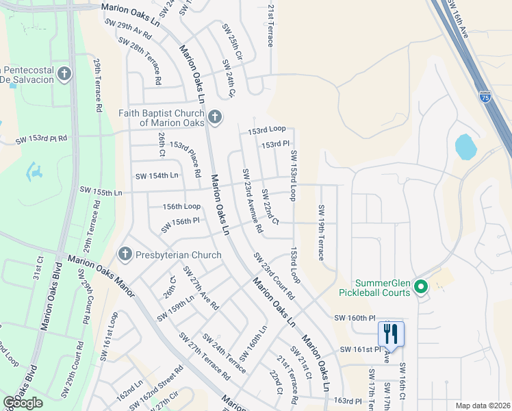 map of restaurants, bars, coffee shops, grocery stores, and more near 15592 Southwest 22nd Court Road in Ocala
