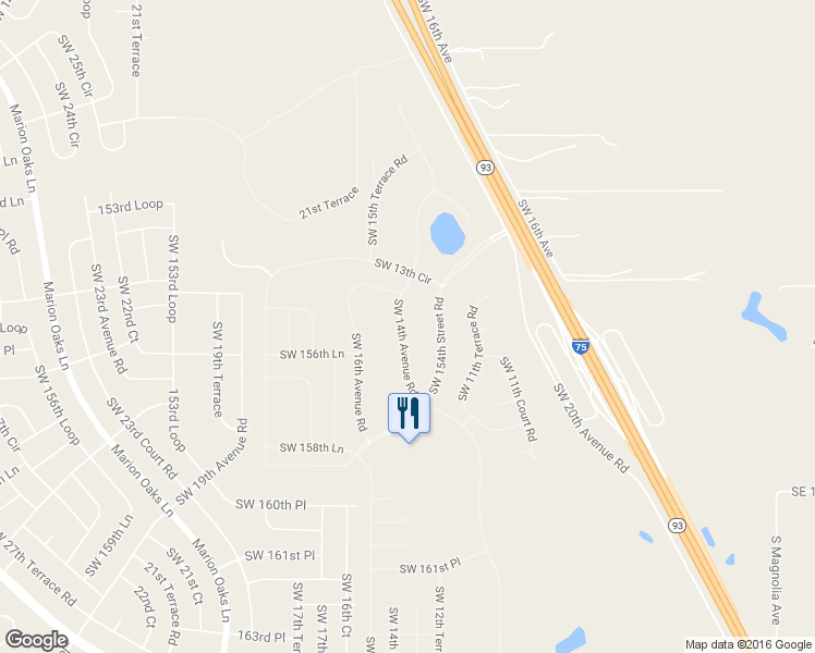 map of restaurants, bars, coffee shops, grocery stores, and more near 15597 Southwest 14th Avenue Road in Ocala