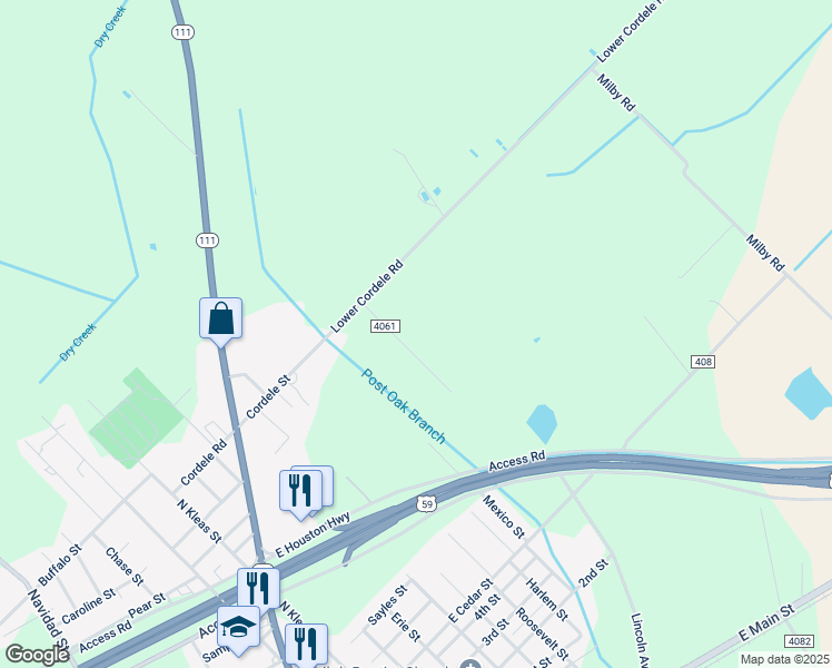 map of restaurants, bars, coffee shops, grocery stores, and more near 139 County Road 4061 in Edna