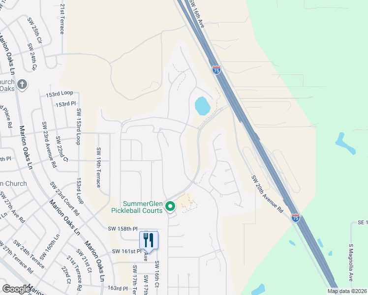 map of restaurants, bars, coffee shops, grocery stores, and more near 15597 Southwest 14th Avenue Road in Ocala