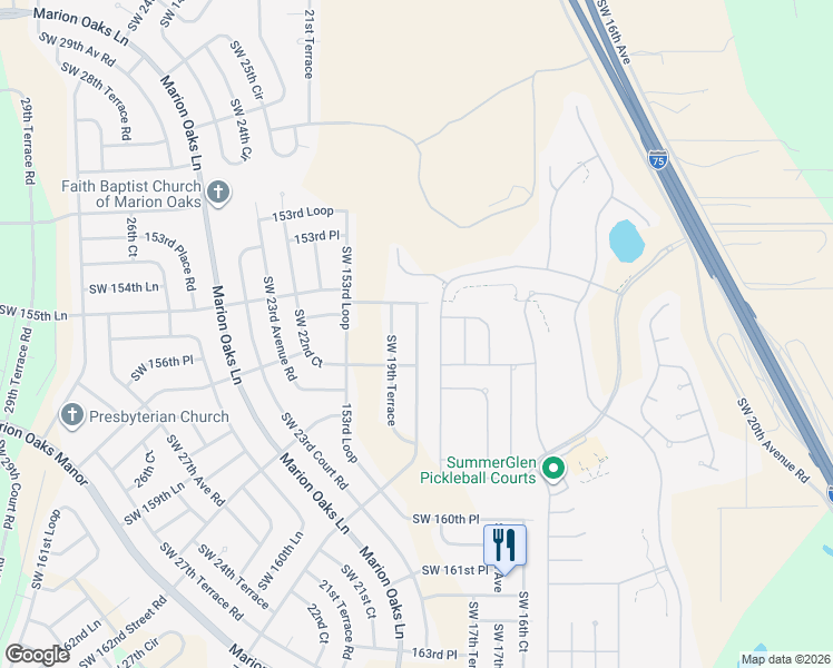 map of restaurants, bars, coffee shops, grocery stores, and more near 15643 Southwest 19th Terrace in Ocala