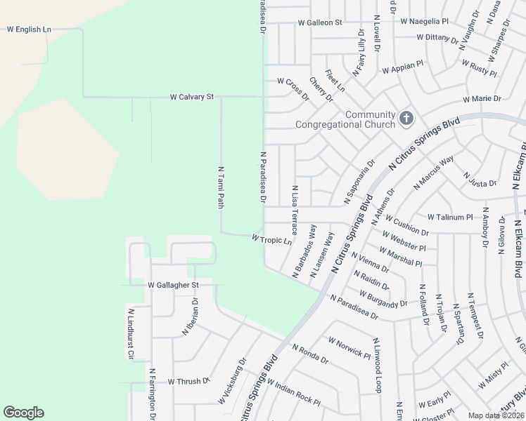 map of restaurants, bars, coffee shops, grocery stores, and more near 9076 North Paradisea Drive in Citrus Springs
