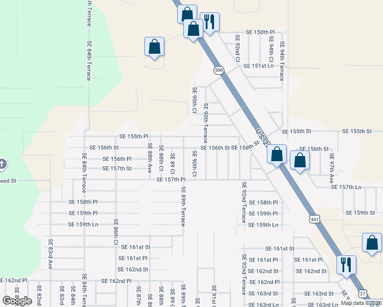 map of restaurants, bars, coffee shops, grocery stores, and more near 15630 Southeast 90th Court in Summerfield