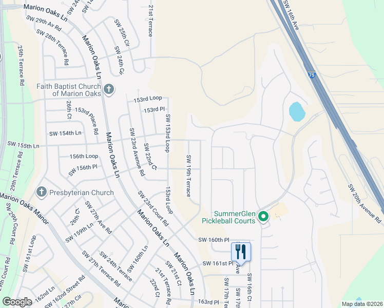 map of restaurants, bars, coffee shops, grocery stores, and more near 15643 Southwest 19th Terrace in Ocala