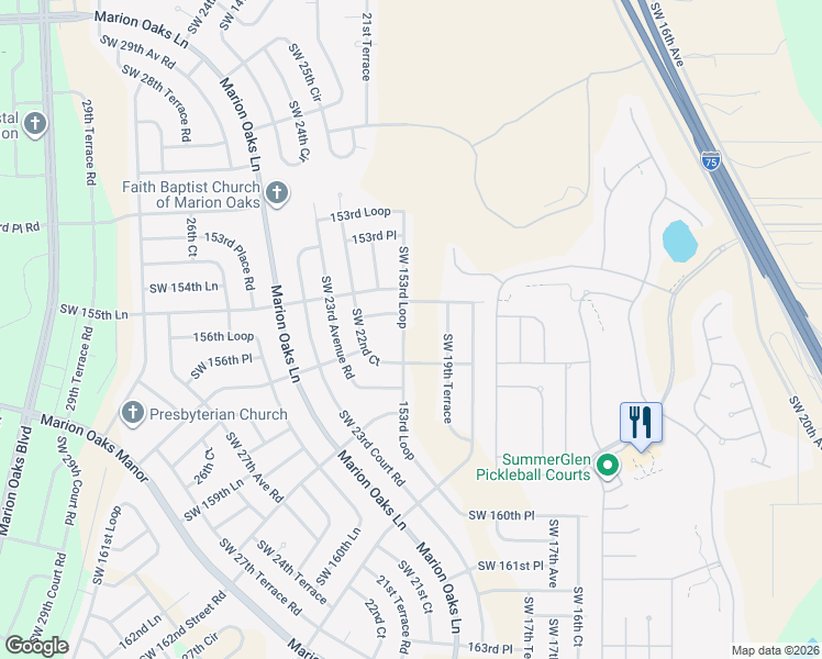 map of restaurants, bars, coffee shops, grocery stores, and more near 2117 Southwest 153rd Loop in Ocala