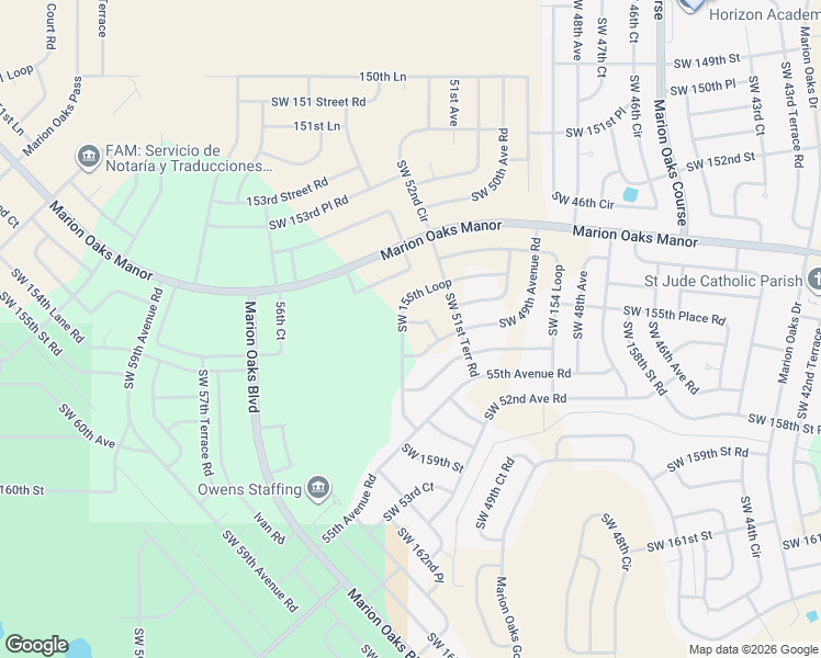 map of restaurants, bars, coffee shops, grocery stores, and more near 5240 Southwest 156th Street in Ocala