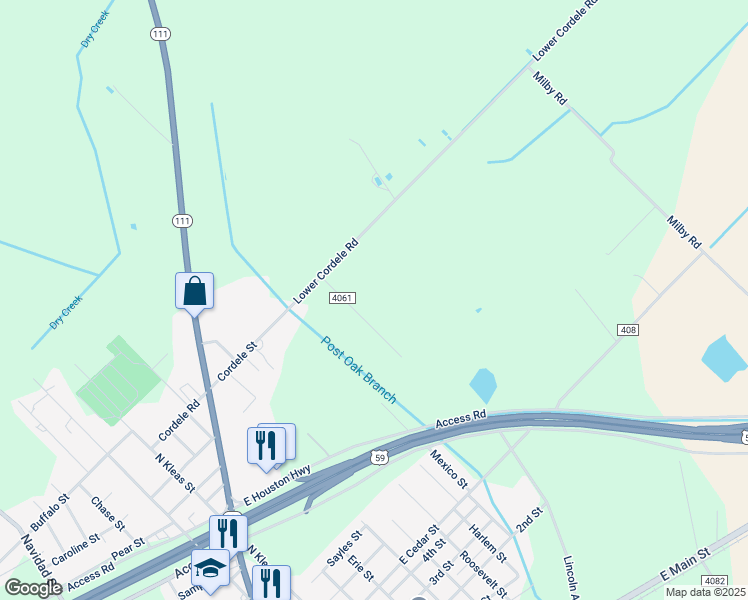 map of restaurants, bars, coffee shops, grocery stores, and more near 139 County Road 4061 in Edna