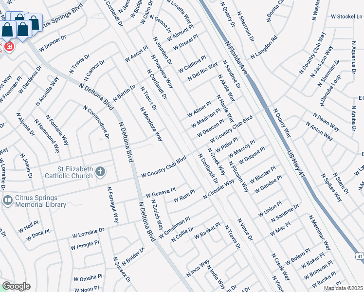 map of restaurants, bars, coffee shops, grocery stores, and more near 9021 North Travis Drive in Citrus Springs