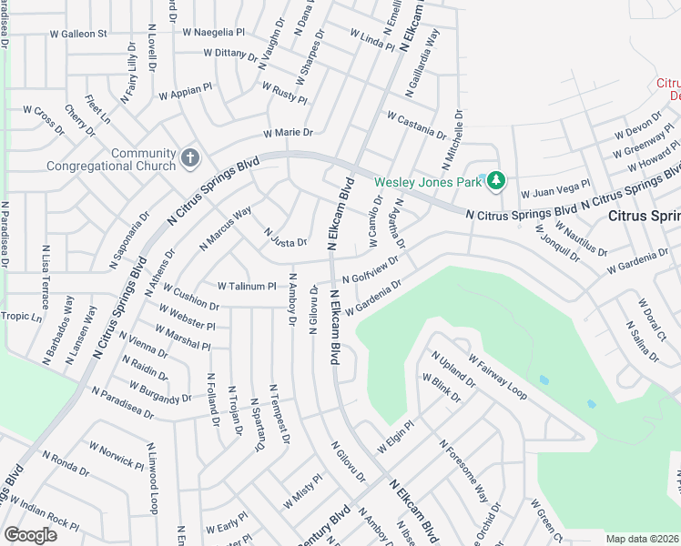 map of restaurants, bars, coffee shops, grocery stores, and more near 9195 North Golfview Drive in Citrus Springs