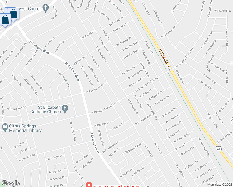 map of restaurants, bars, coffee shops, grocery stores, and more near 9030 North Cortlandt Drive in Citrus Springs