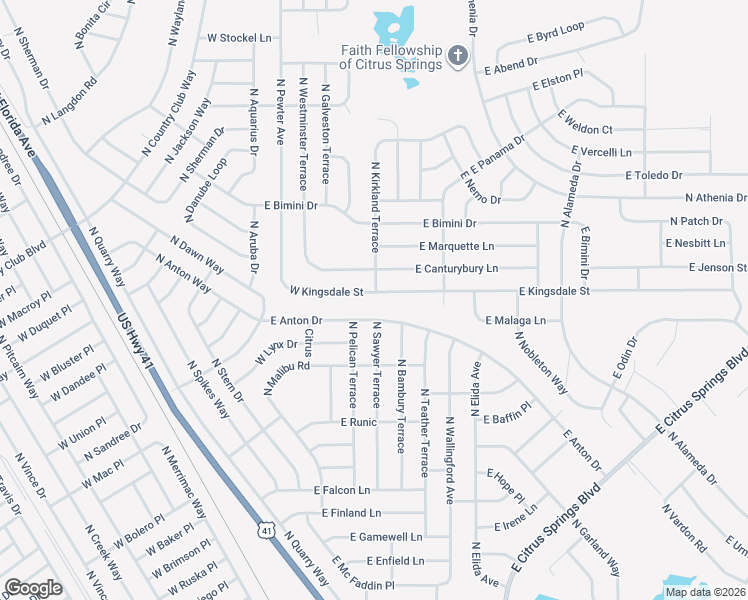 map of restaurants, bars, coffee shops, grocery stores, and more near 254 East Kingsdale Street in Citrus Springs