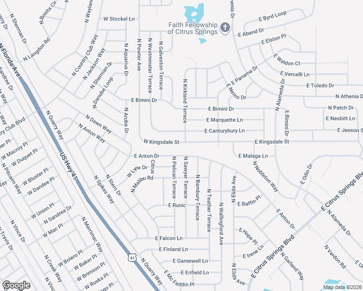 map of restaurants, bars, coffee shops, grocery stores, and more near 254 East Kingsdale Street in Citrus Springs