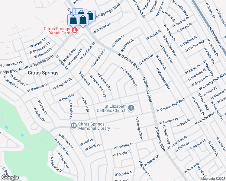 map of restaurants, bars, coffee shops, grocery stores, and more near 9026 N Fontana Way in Citrus Springs