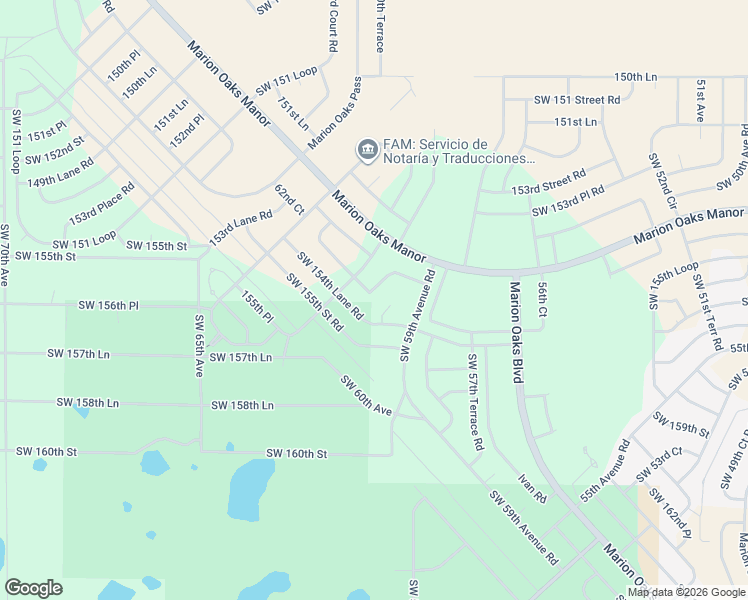 map of restaurants, bars, coffee shops, grocery stores, and more near 5930 Southwest 154th Lane Road in Ocala