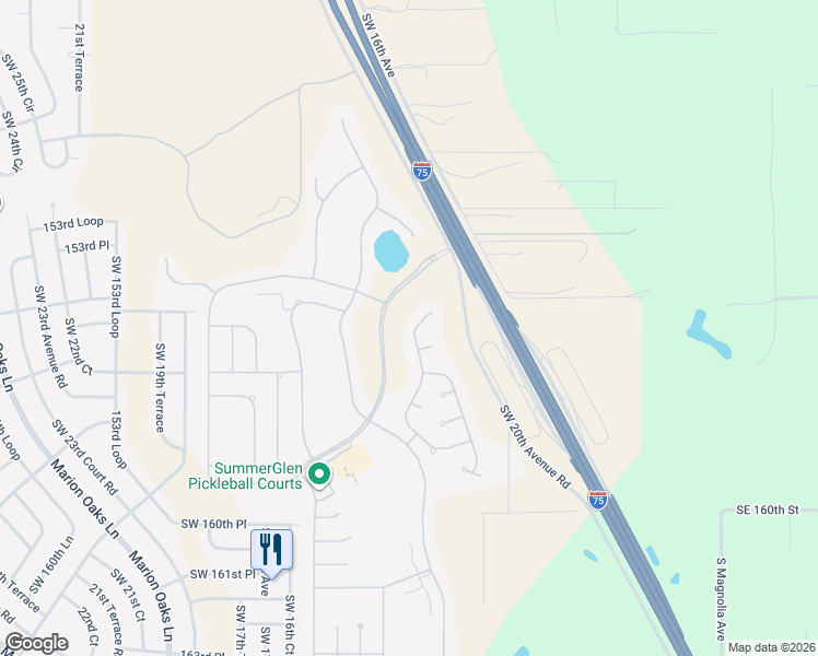map of restaurants, bars, coffee shops, grocery stores, and more near 15582 Southwest 11th Terrace Road in Ocala