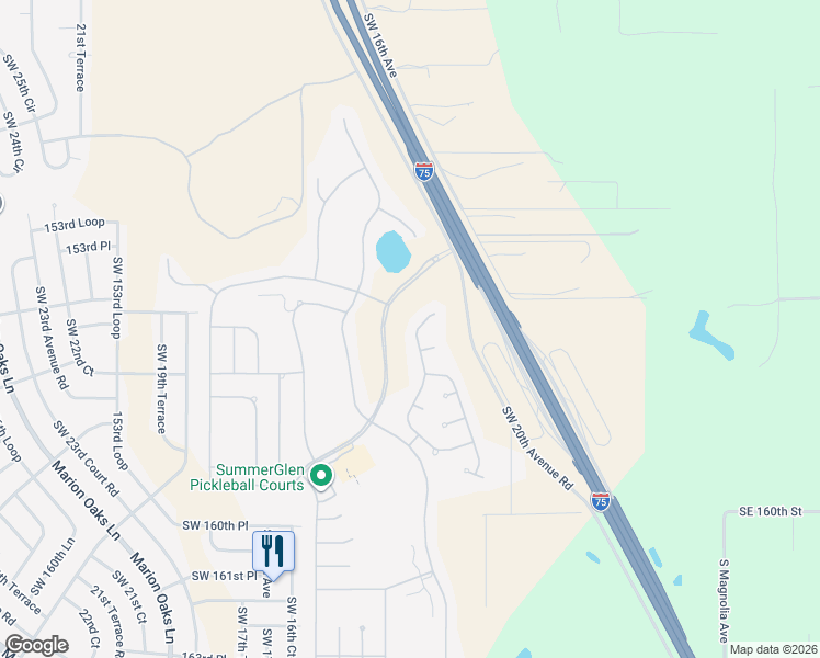 map of restaurants, bars, coffee shops, grocery stores, and more near 15582 Southwest 11th Terrace Road in Ocala
