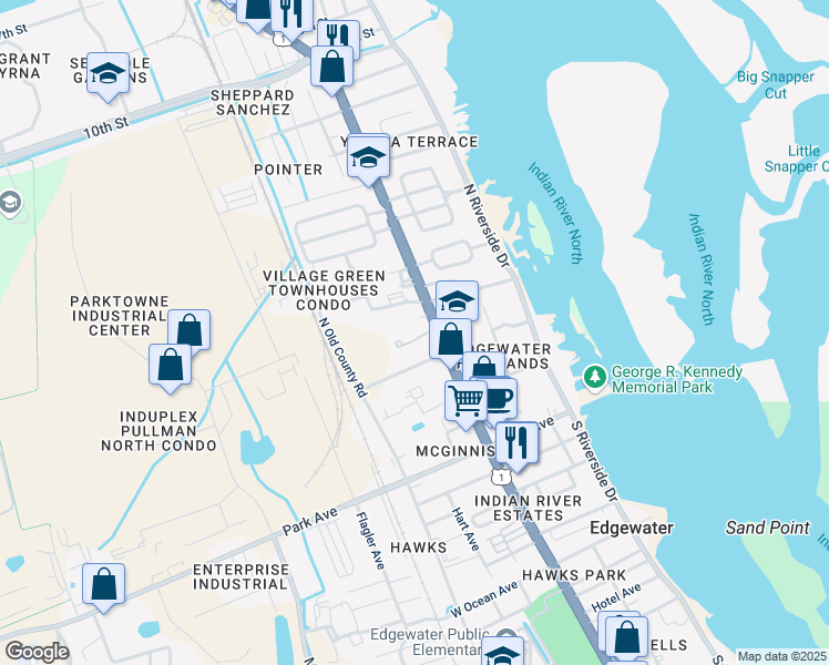 map of restaurants, bars, coffee shops, grocery stores, and more near 232 North Ridgewood Avenue in Edgewater