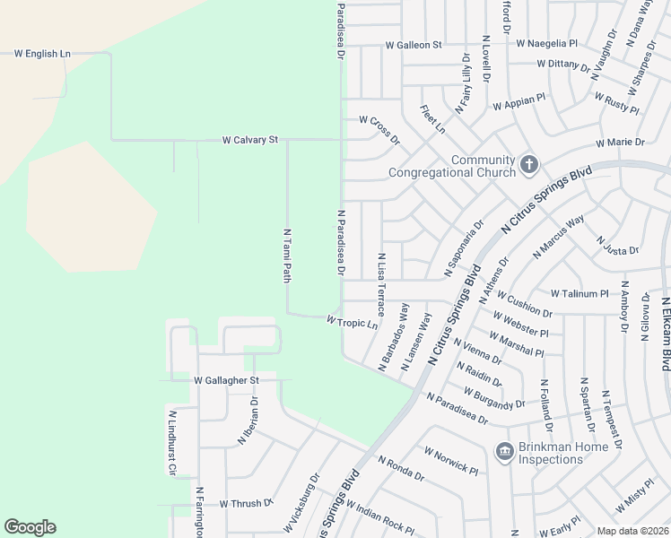 map of restaurants, bars, coffee shops, grocery stores, and more near 9076 North Paradisea Drive in Citrus Springs