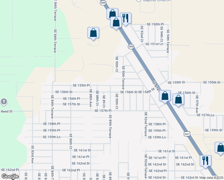 map of restaurants, bars, coffee shops, grocery stores, and more near 15630 Southeast 90th Court in Summerfield