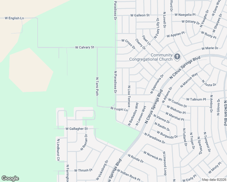 map of restaurants, bars, coffee shops, grocery stores, and more near 9076 North Paradisea Drive in Citrus Springs