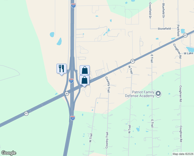 map of restaurants, bars, coffee shops, grocery stores, and more near 4948 Texas 97 in Pleasanton