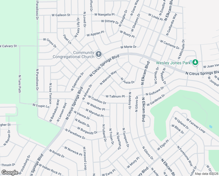 map of restaurants, bars, coffee shops, grocery stores, and more near 3375 West Talinum Place in Citrus Springs
