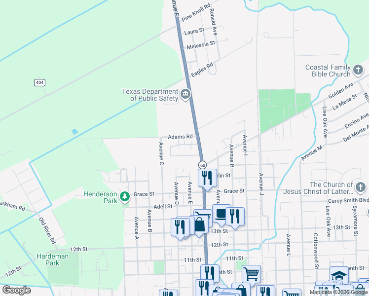 map of restaurants, bars, coffee shops, grocery stores, and more near 800 Avenue F in Bay City