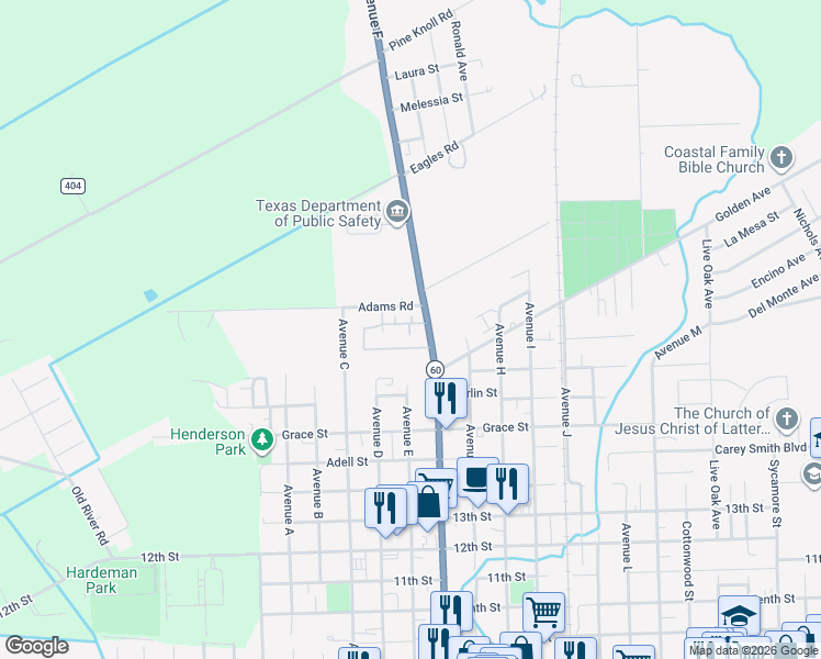map of restaurants, bars, coffee shops, grocery stores, and more near 800 Avenue F in Bay City
