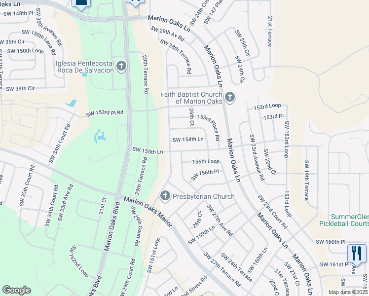 map of restaurants, bars, coffee shops, grocery stores, and more near 2681 Southwest 155th Lane in Ocala