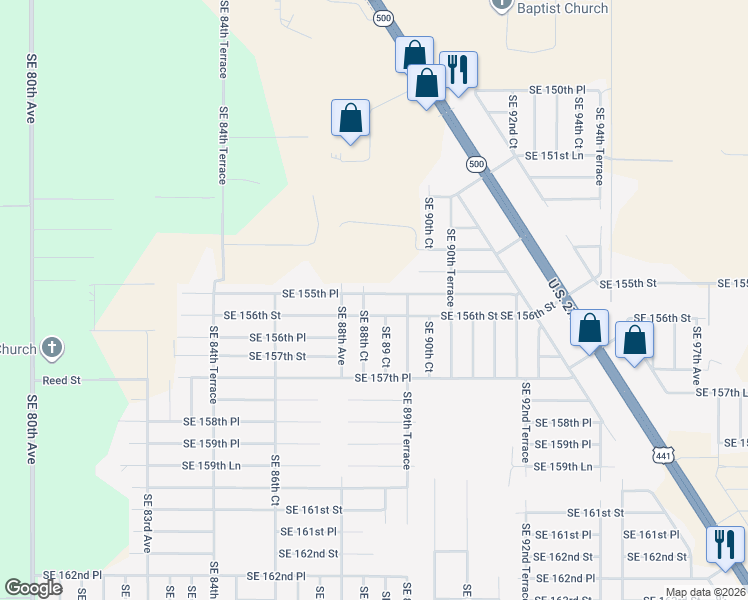 map of restaurants, bars, coffee shops, grocery stores, and more near 8825 Southeast 155th Place in Summerfield