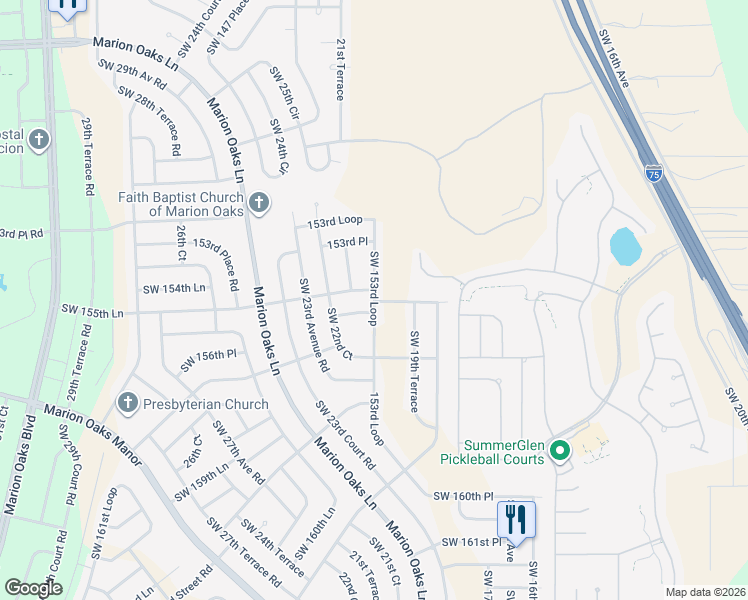 map of restaurants, bars, coffee shops, grocery stores, and more near 2641 Southwest 156th Street in Ocala