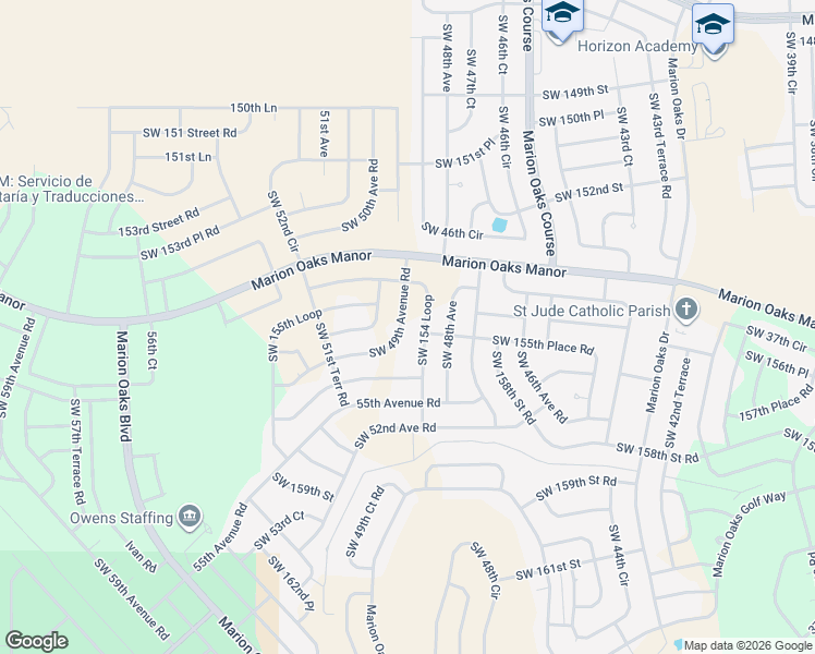 map of restaurants, bars, coffee shops, grocery stores, and more near 15525 Southwest 49th Avenue Road in Ocala