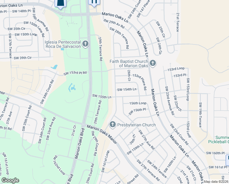 map of restaurants, bars, coffee shops, grocery stores, and more near 2768 Southwest 154th Place Road in Ocala