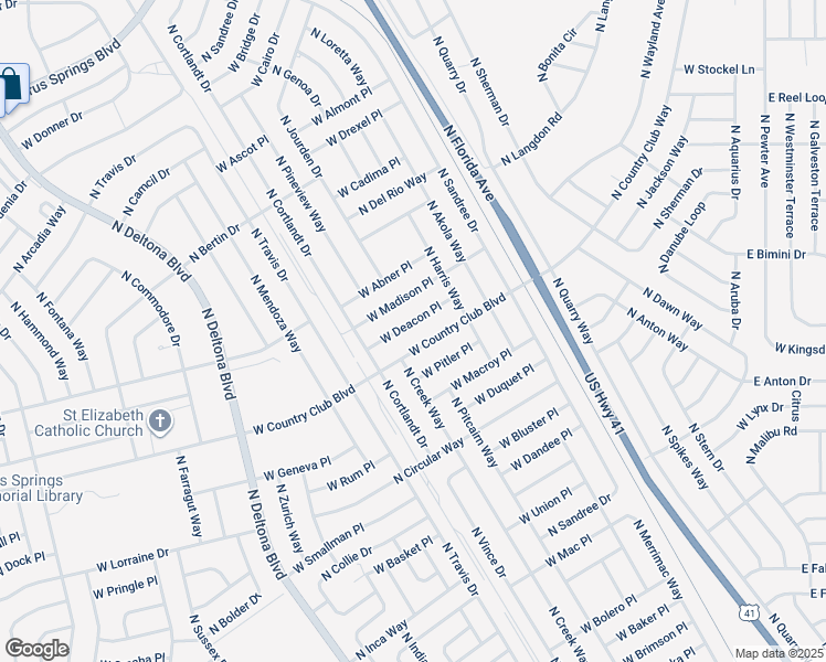 map of restaurants, bars, coffee shops, grocery stores, and more near 835 West Deacon Place in Citrus Springs