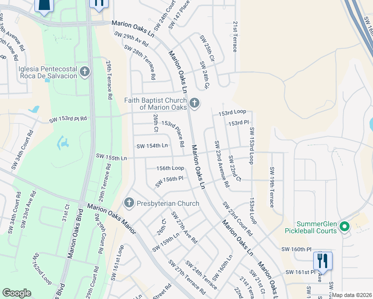 map of restaurants, bars, coffee shops, grocery stores, and more near 416 Marion Oaks Lane in Ocala