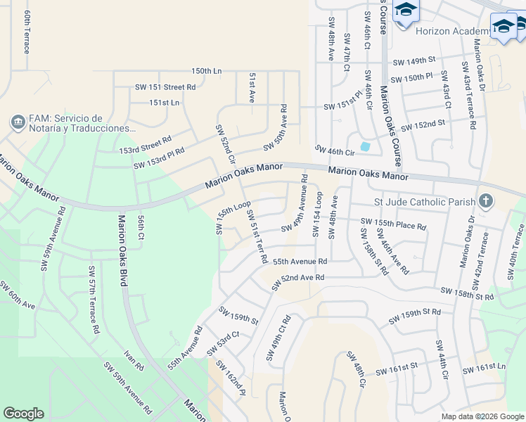 map of restaurants, bars, coffee shops, grocery stores, and more near 5072 Southwest 155th Loop in Ocala