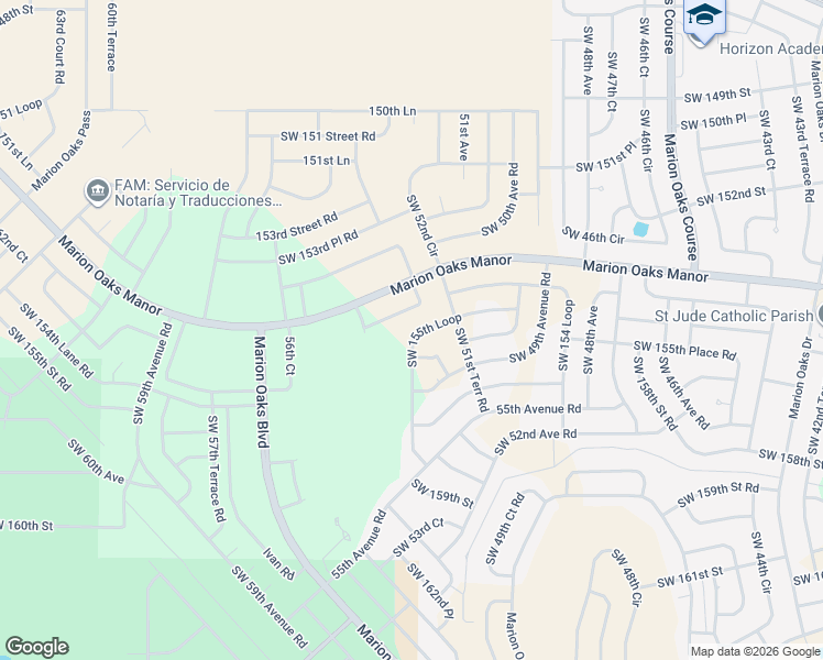 map of restaurants, bars, coffee shops, grocery stores, and more near 5137 Southwest 155th Loop in Ocala