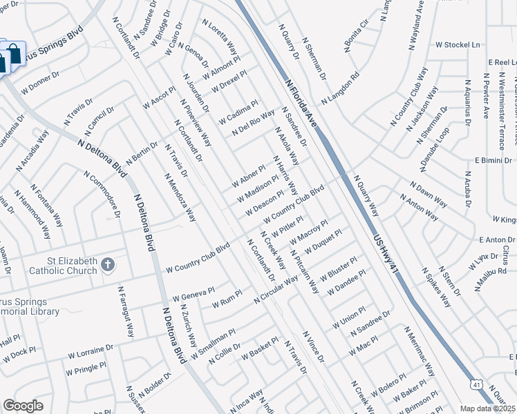 map of restaurants, bars, coffee shops, grocery stores, and more near 835 West Deacon Place in Citrus Springs