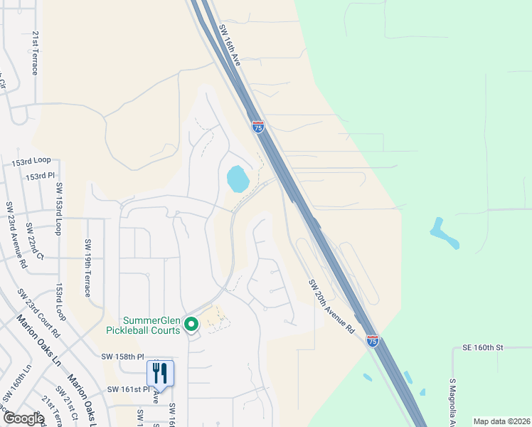 map of restaurants, bars, coffee shops, grocery stores, and more near 15520 Southwest 11th Terrace Road in Ocala
