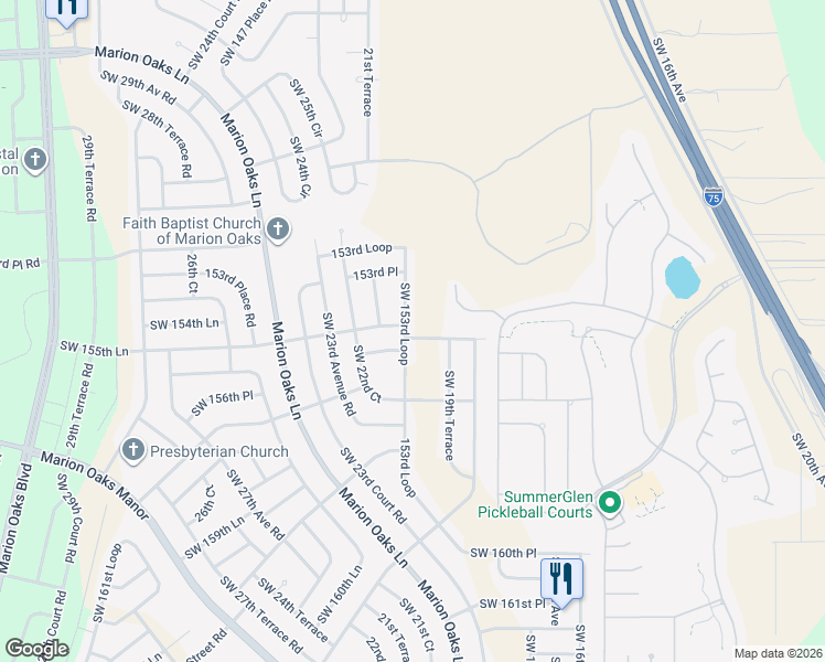 map of restaurants, bars, coffee shops, grocery stores, and more near 2101 Southwest 153rd Loop in Ocala